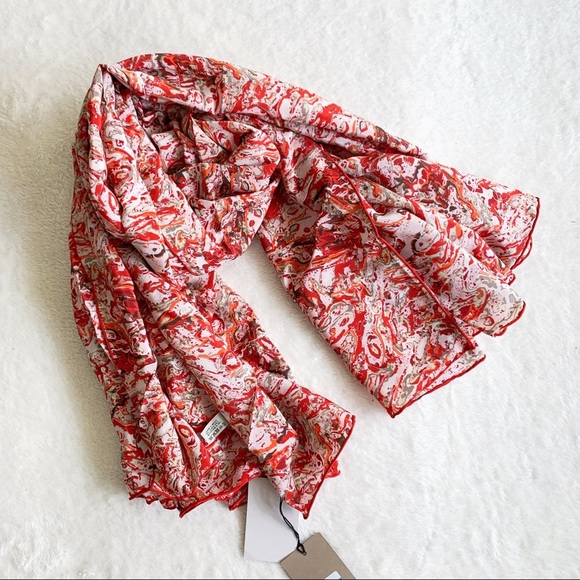 NWT Bottega Veneta Red Multicolor Silk Scarf